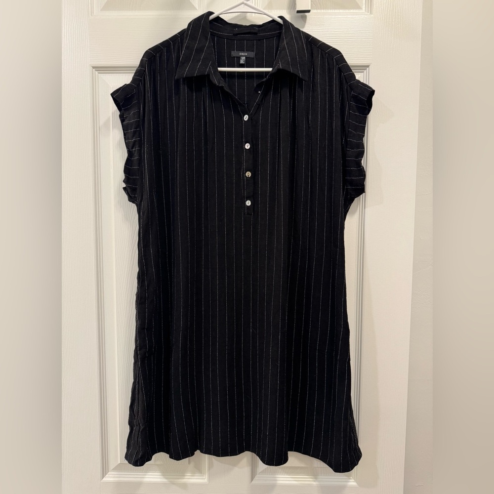 DREW Black Pinstripe Shirt Dress